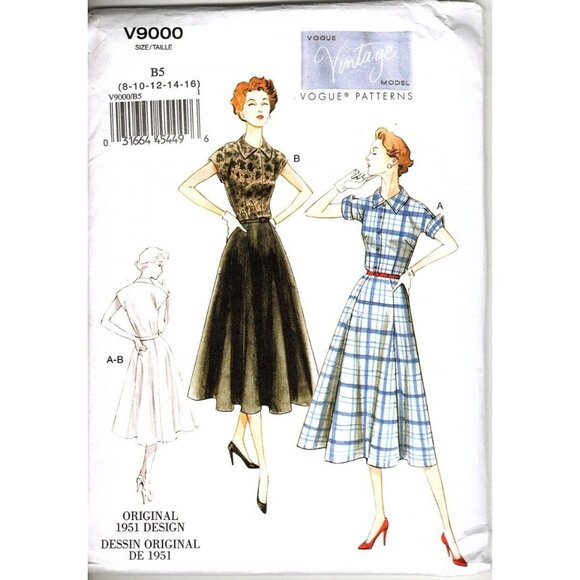 Vogue V9000 Misses 8 to 16 Circa 1951 Pullover Dress UNCUT Sewing Pattern - Picture 1 of 2
